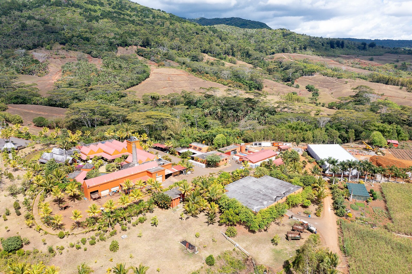 Aerial view of the Rhumerie de Chamarel distillery and restaurant