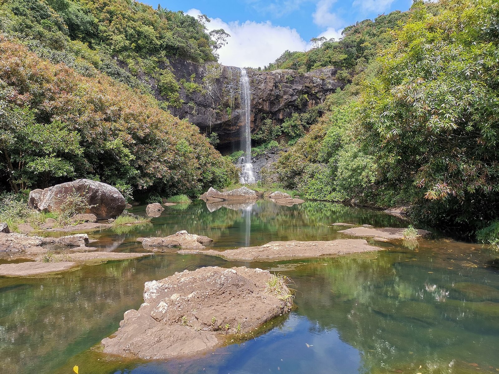 A waterfall in the Mauritian highlands