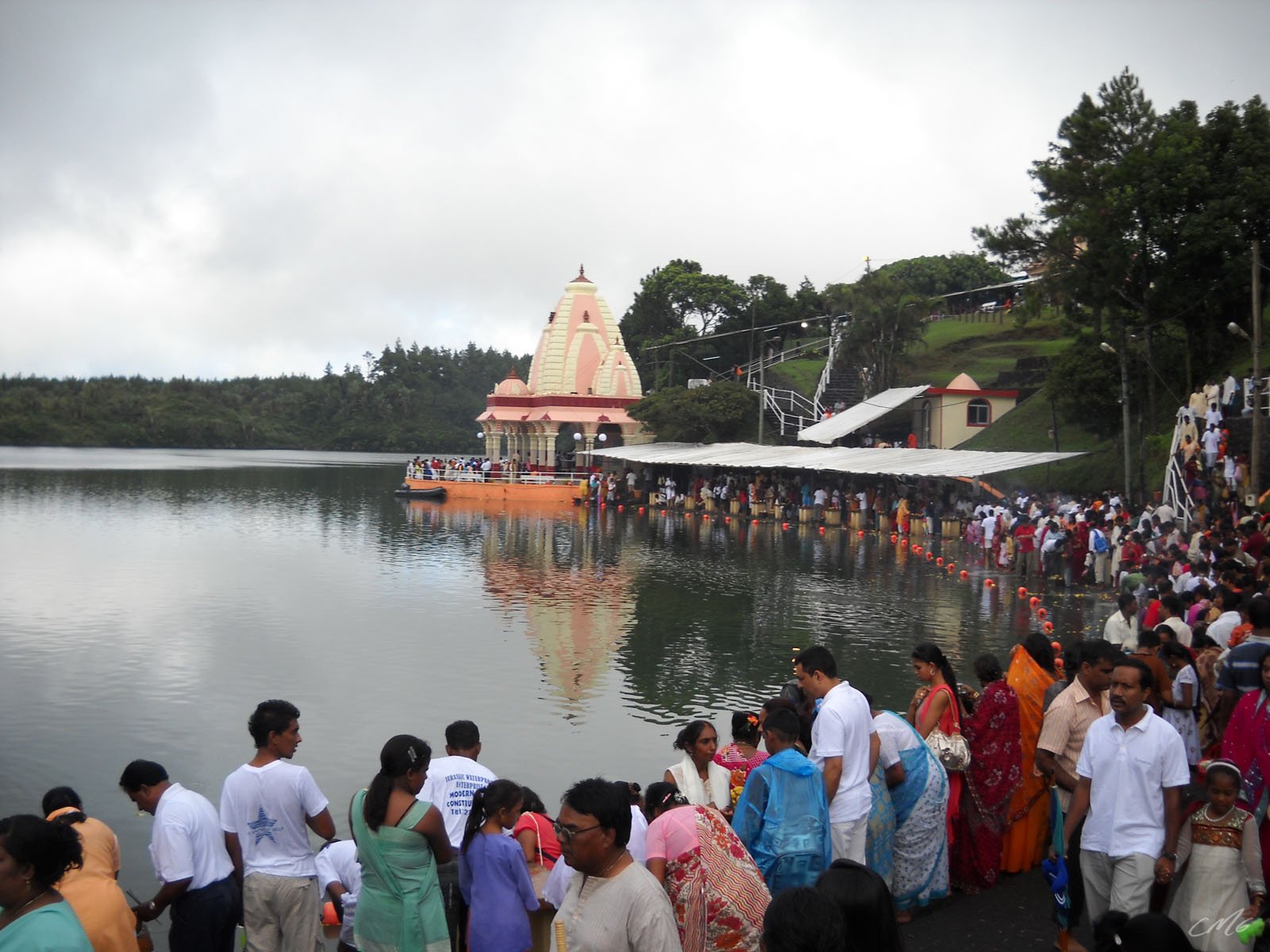 Pilgrims along the shore of Grand Bassin during Maha Shivaratree